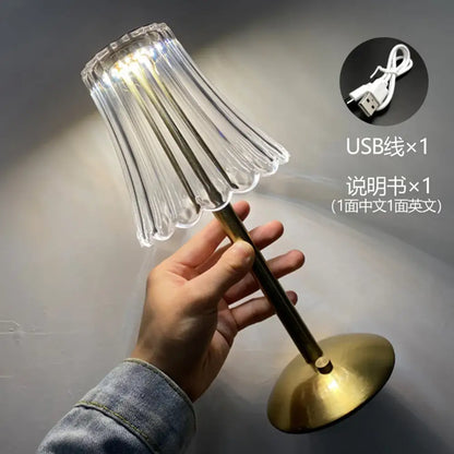 Crystal retro table lamp gold dimming led bedroom light