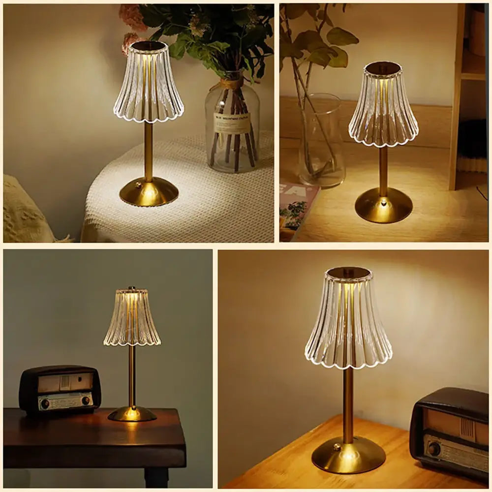 Crystal retro table lamp gold dimming led bedroom light