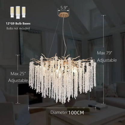 crystal tassel gold branch chandelier dining room light