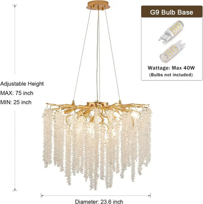 crystal tassel gold branch chandelier dining room light