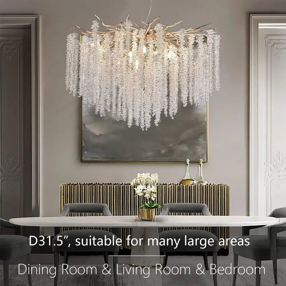 crystal tassel gold branch chandelier dining room light
