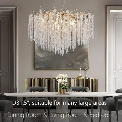 crystal tassel gold branch chandelier dining room light