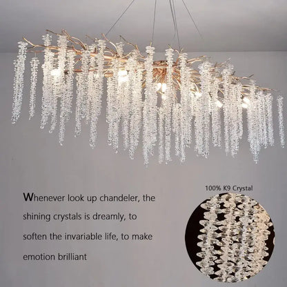 crystal tassel gold branch chandelier dining room light