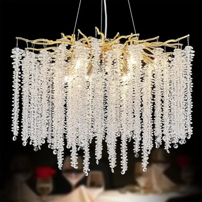 crystal tassel gold branch chandelier dining room light