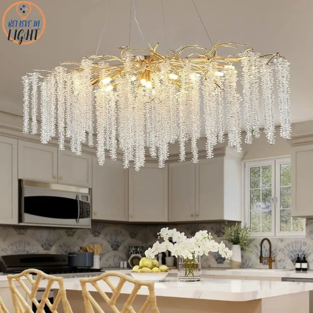 crystal tassel gold branch chandelier dining room light
