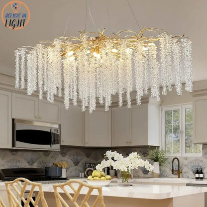 crystal tassel gold branch chandelier dining room light