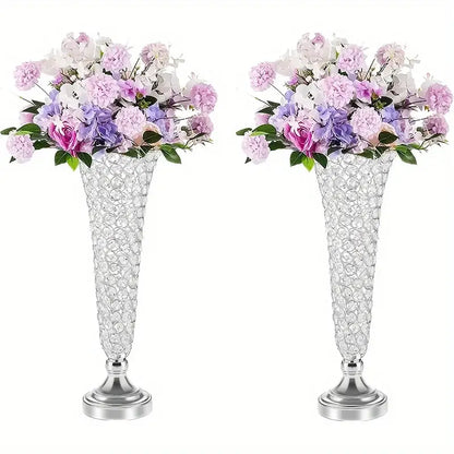 Crystal encrusted gold vases with pink & purple roses dining room decor