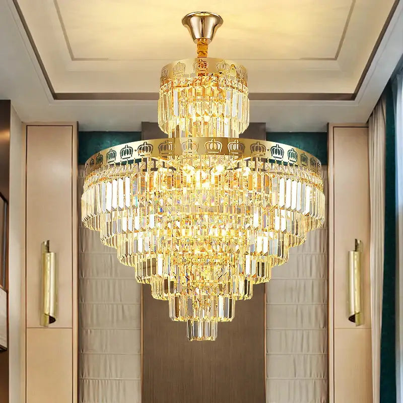 crystal villa golden crown chandelier staircase light