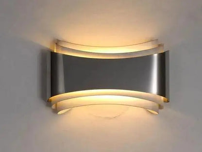 Curved modern wall sconce brushed stainless steel living room light