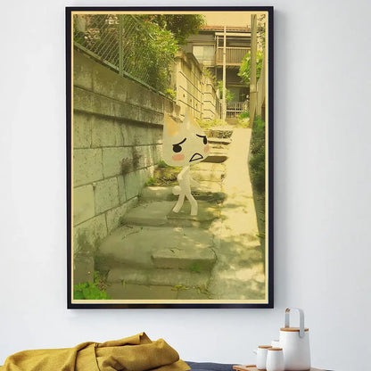 Cute 3d cat poster whimsical white cartoon art for bedroom decor