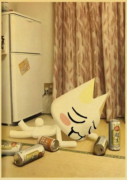 Cute 3d cat poster whimsical white cartoon art for bedroom decor