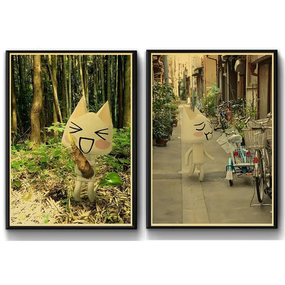 Cute 3d cat poster whimsical white cartoon art for bedroom decor
