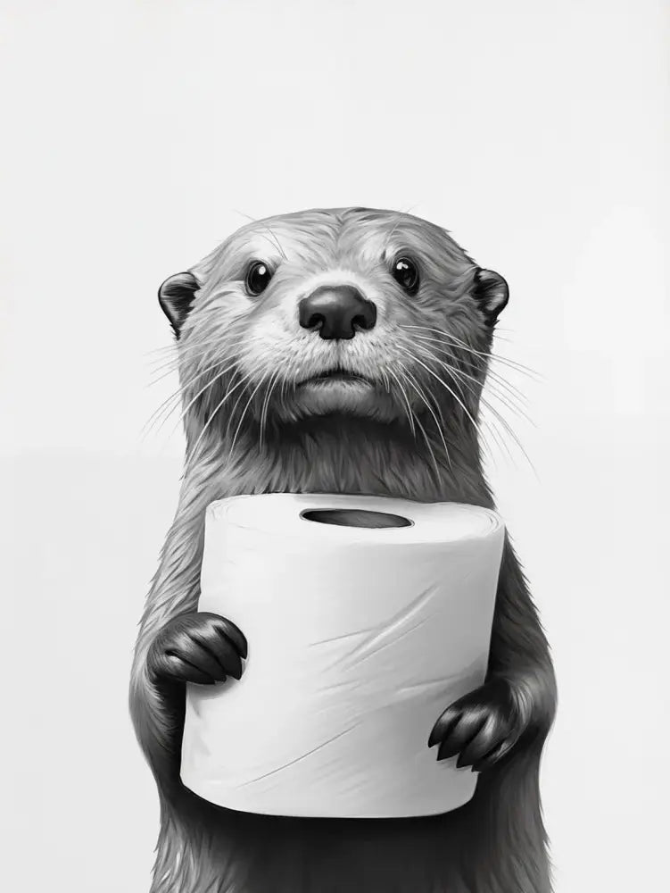 Cute animals canvas framed black & white bathroom wall art set