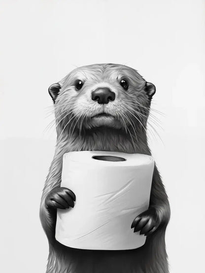 Cute animals canvas framed black & white bathroom wall art set