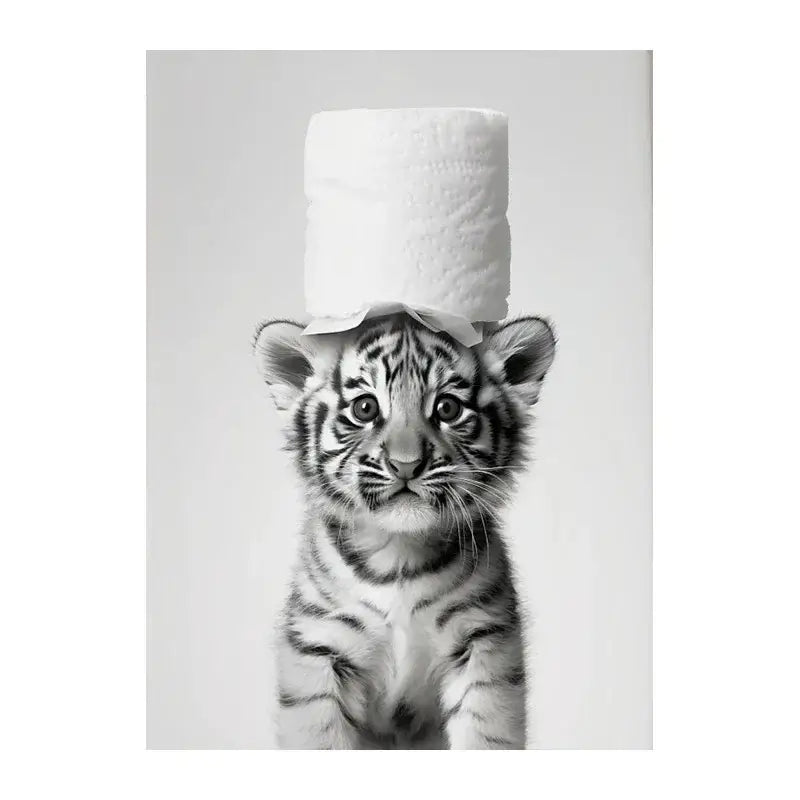 Cute animals canvas framed black & white bathroom wall art set