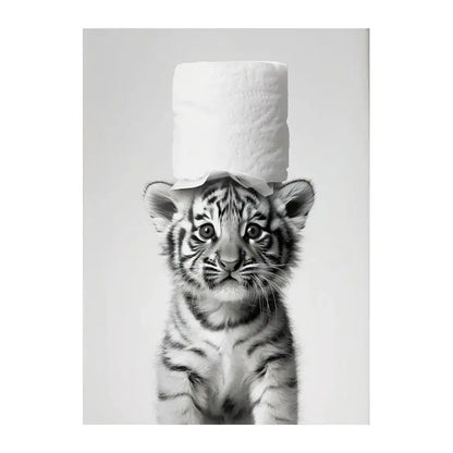 Cute animals canvas framed black & white bathroom wall art set