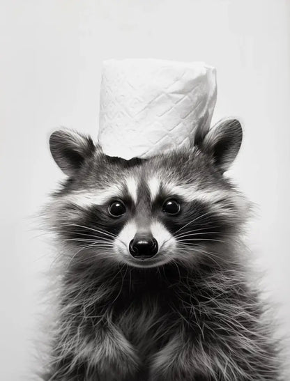 Cute animals canvas framed black & white bathroom wall art set