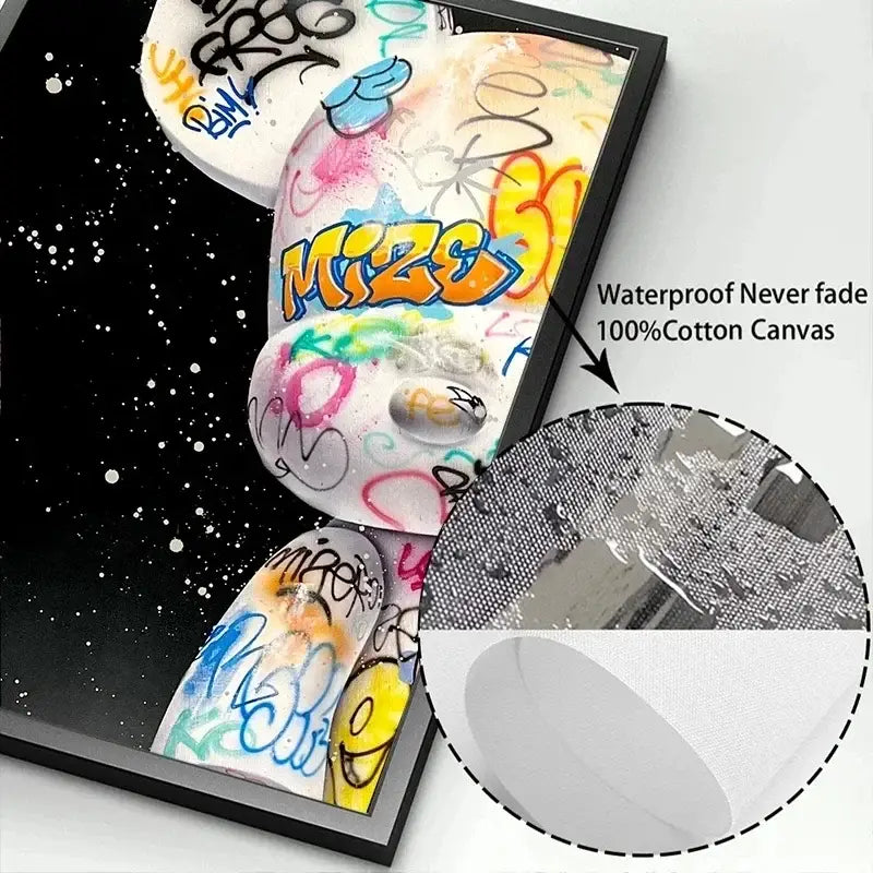 Vibrant graffiti bear canvas print bedroom wall art