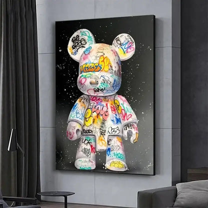 Vibrant graffiti bear canvas print bedroom wall art