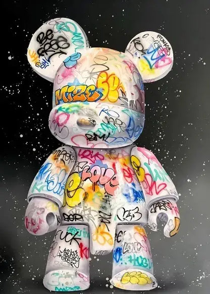 Vibrant graffiti bear canvas print bedroom wall art