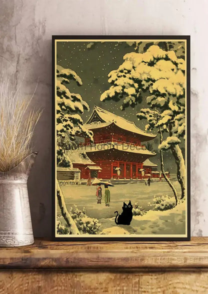 Vintage van gogh style black cute digital cats kraft paper bedroom art