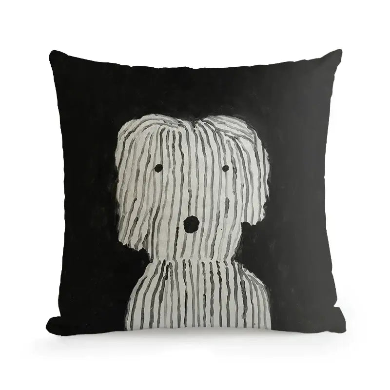 cute dog printed black & white pillow cover living room