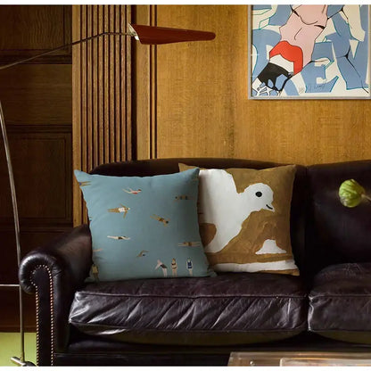 cute dog printed black & white pillow cover living room