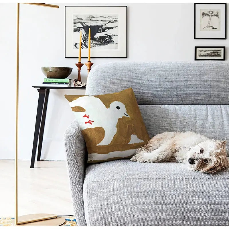 cute dog printed black & white pillow cover living room