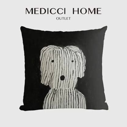 cute dog printed black & white pillow cover living room