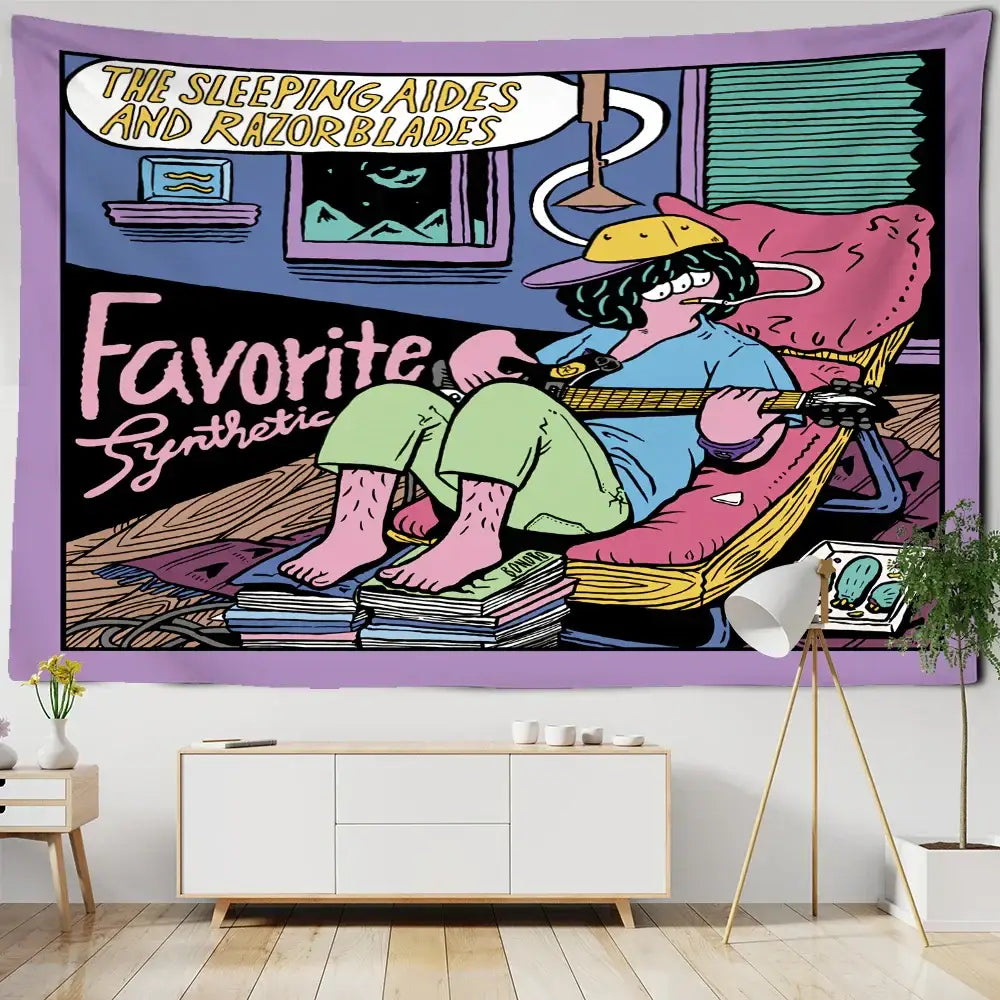 cute girl cartoon wall hanging pink bedroom tapestry