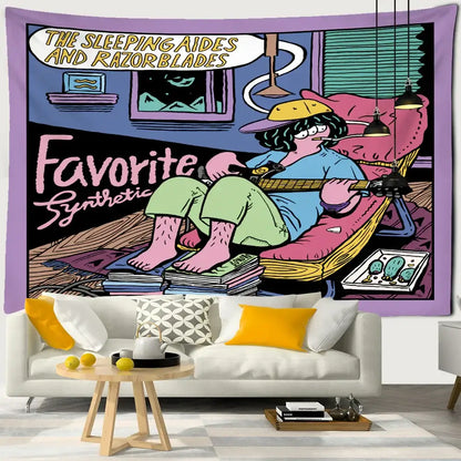 cute girl cartoon wall hanging pink bedroom tapestry