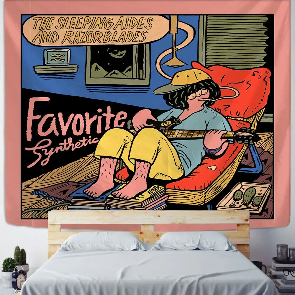 cute girl cartoon wall hanging pink bedroom tapestry