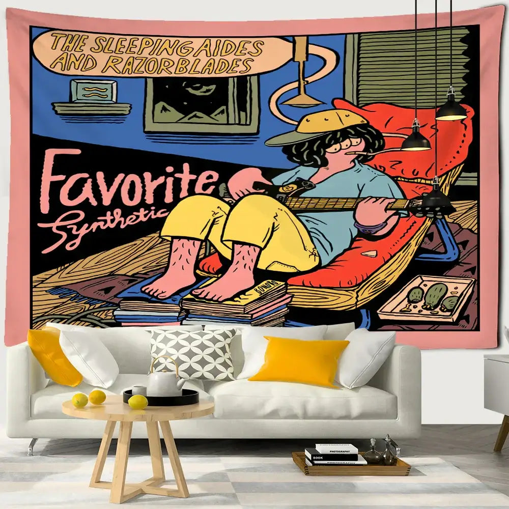 cute girl cartoon wall hanging pink bedroom tapestry