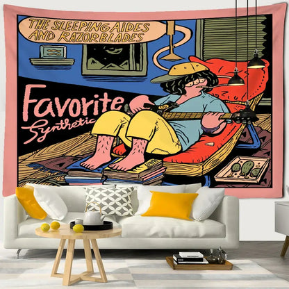 cute girl cartoon wall hanging pink bedroom tapestry