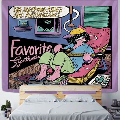 cute girl cartoon wall hanging pink bedroom tapestry