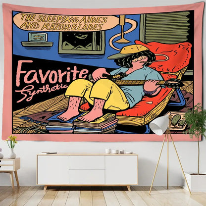 cute girl cartoon wall hanging pink bedroom tapestry
