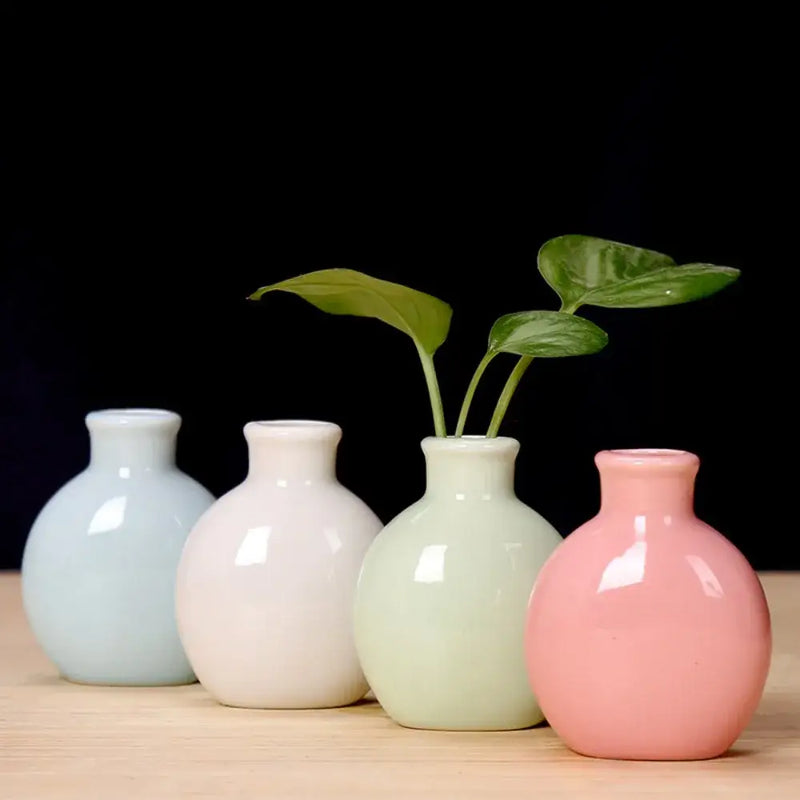 Pastel mini ceramic flower vase set for living room shelf decor