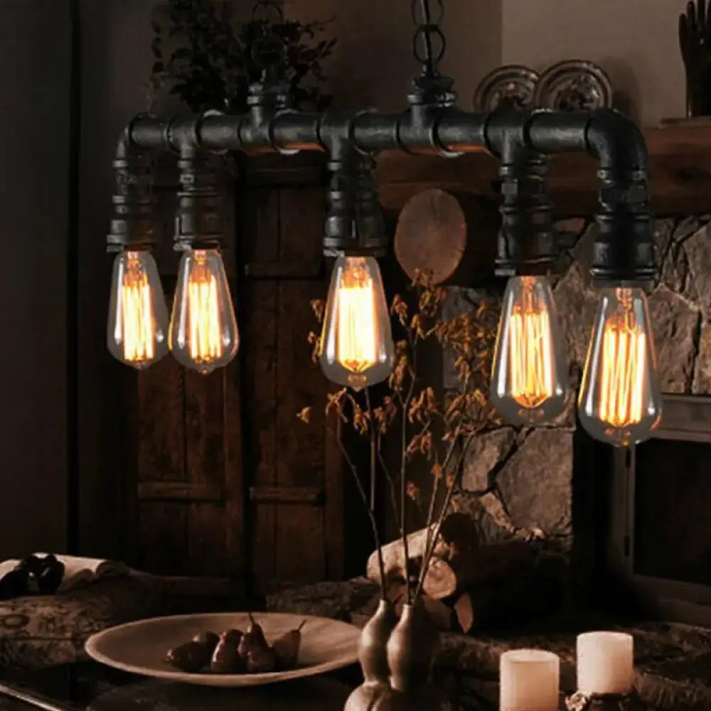 Cyberpunk black iron pipe ceiling light – dining room led incandescent