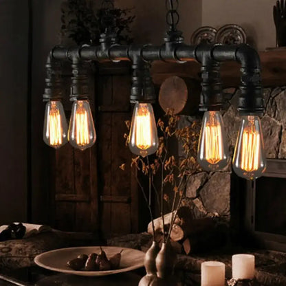 Cyberpunk black iron pipe ceiling light – dining room led incandescent