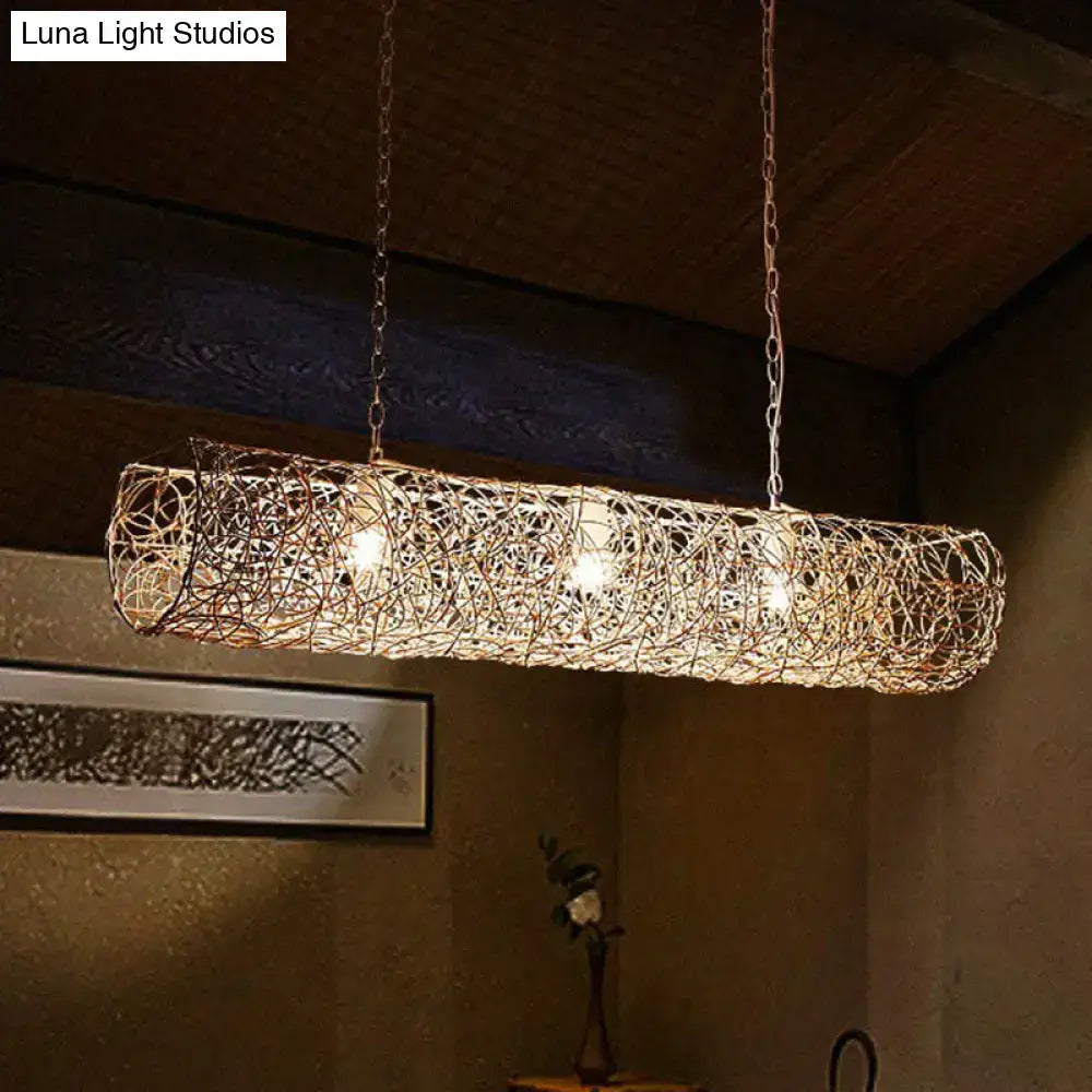 Southeast asian woven rattan island pendant light for tea room ceiling
