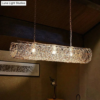 Southeast asian woven rattan island pendant light for tea room ceiling