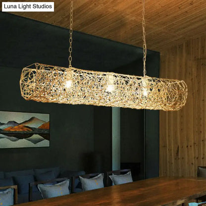 Southeast asian woven rattan island pendant light for tea room ceiling