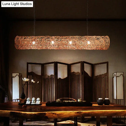 Southeast asian woven rattan island pendant light for tea room ceiling