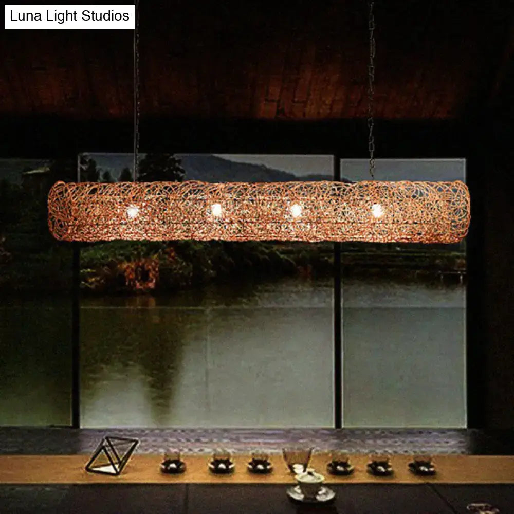Southeast asian woven rattan island pendant light for tea room ceiling
