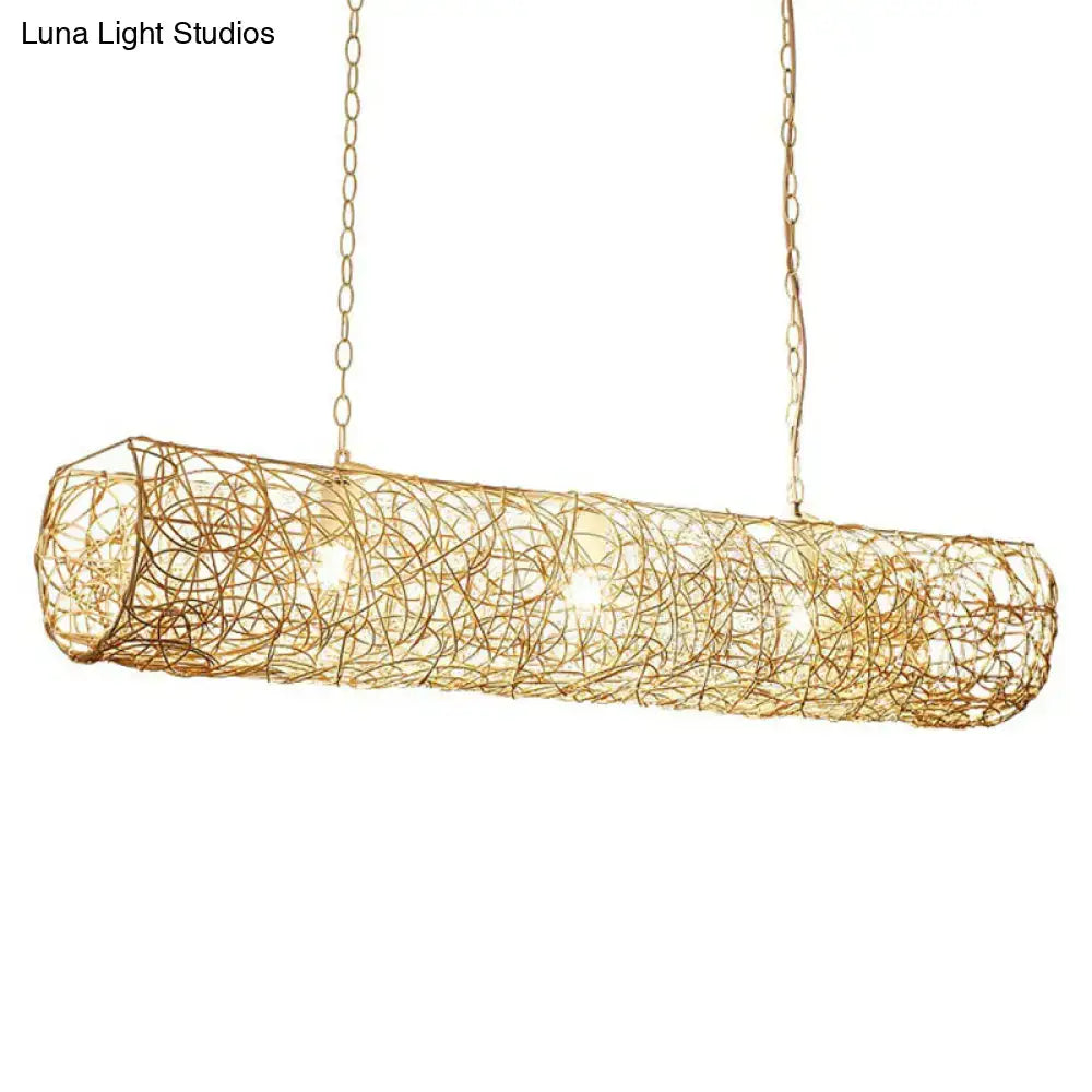 Southeast asian woven rattan island pendant light for tea room ceiling