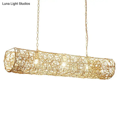 Southeast asian woven rattan island pendant light for tea room ceiling