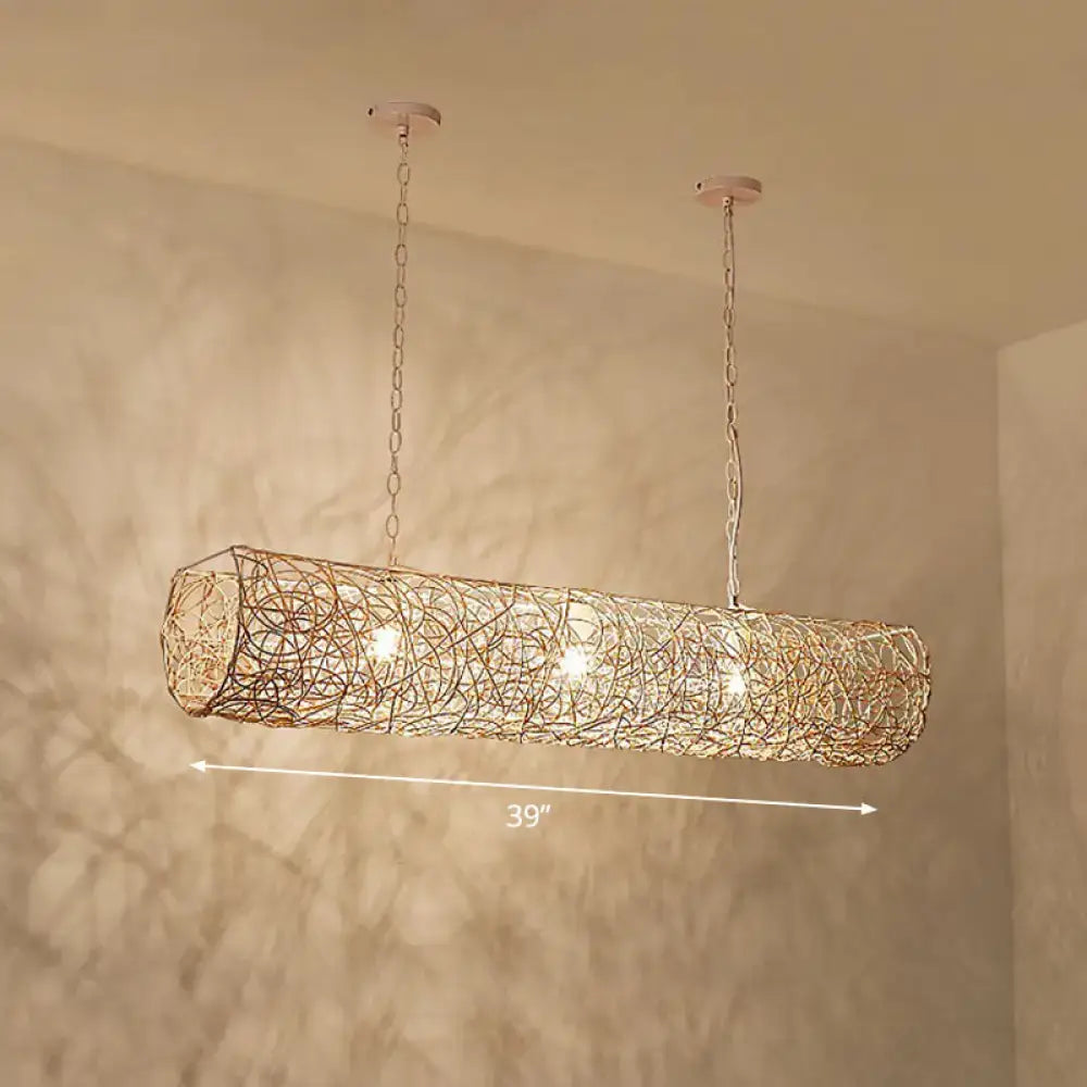 Southeast asian woven rattan island pendant light for tea room ceiling