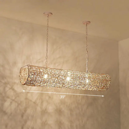 Southeast asian woven rattan island pendant light for tea room ceiling