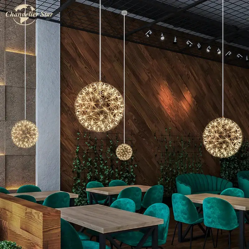 dandelion ball led chandelier gold firework dining room