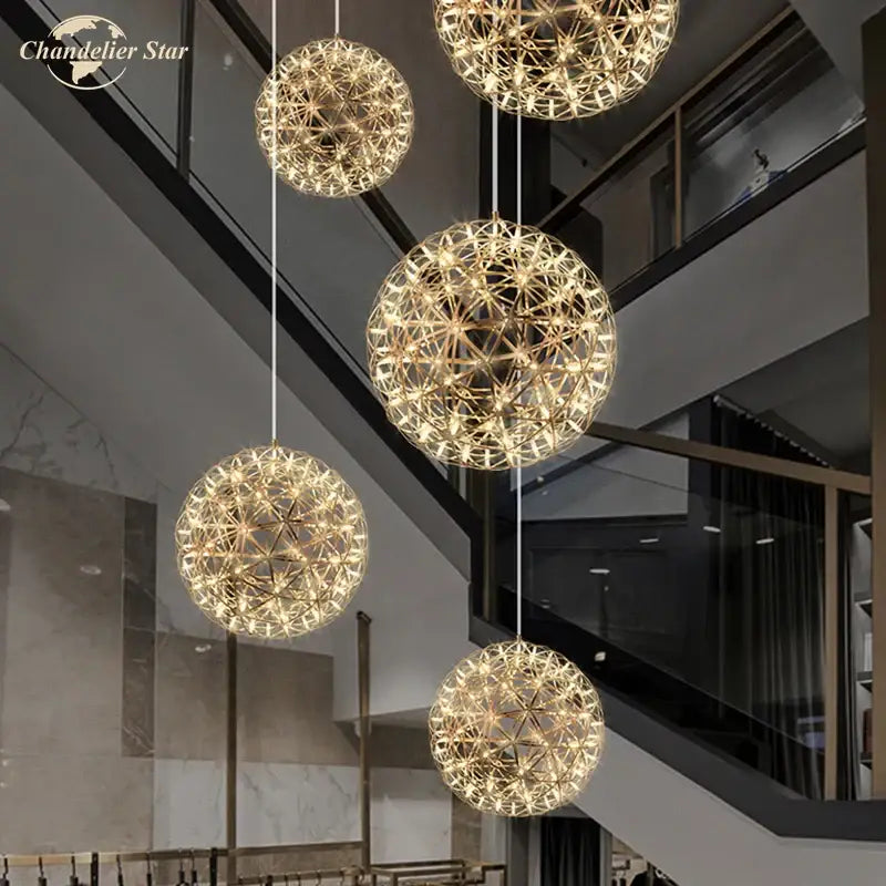 Decorbites dandelion ball led chandelier gold firework dining room